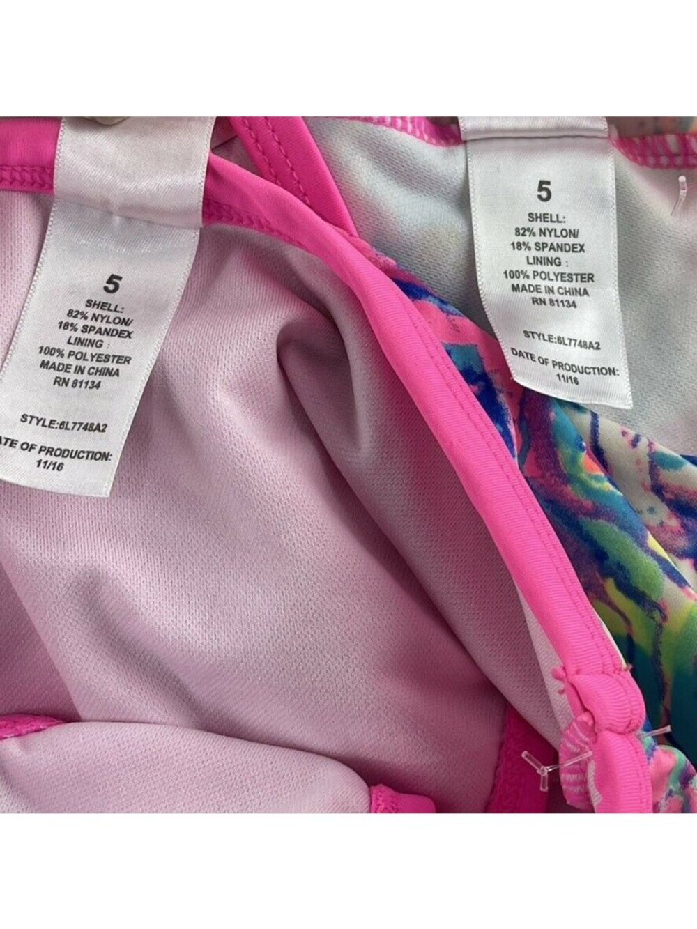Laguna Girls Multicolor Tiered Tankini Swimsuit Size 5 Neon Chevron Print Adjust - Picture 6 of 7